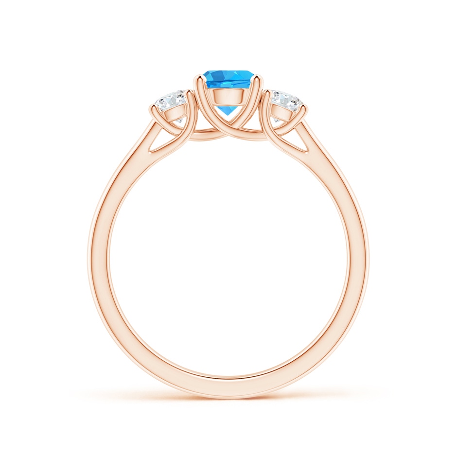 5mm AAA Classic Round Swiss Blue Topaz and Diamond Three Stone Ring in Rose Gold side-1