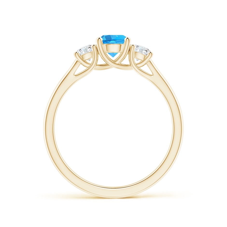 5mm AAA Classic Round Swiss Blue Topaz and Diamond Three Stone Ring in Yellow Gold side-1