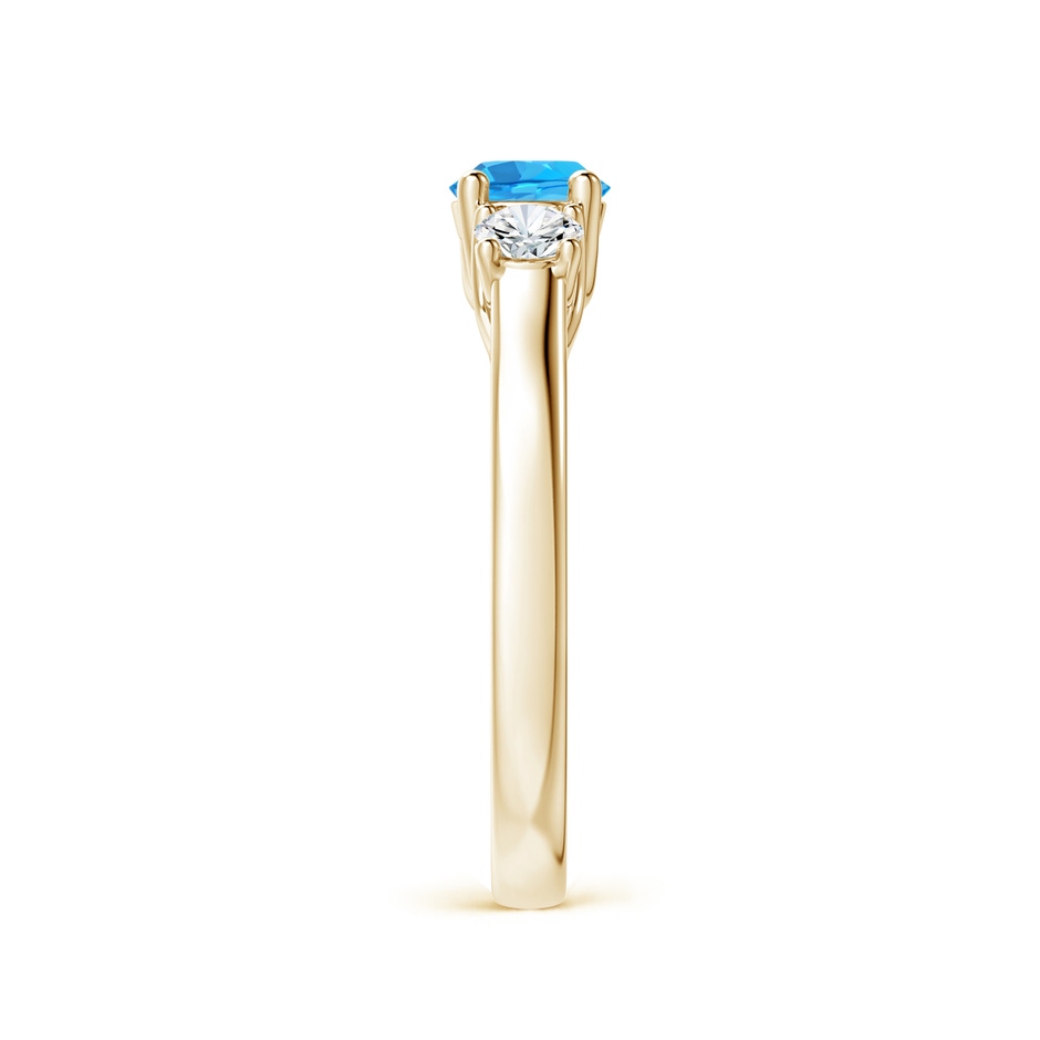 5mm AAA Classic Round Swiss Blue Topaz and Diamond Three Stone Ring in Yellow Gold side-2