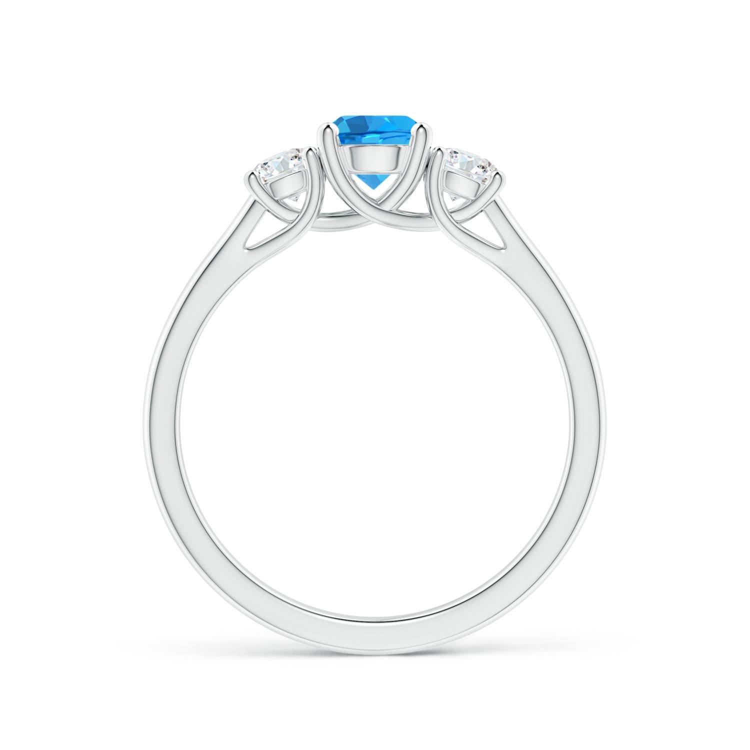 5mm AAAA Classic Round Swiss Blue Topaz and Diamond Three Stone Ring in P950 Platinum