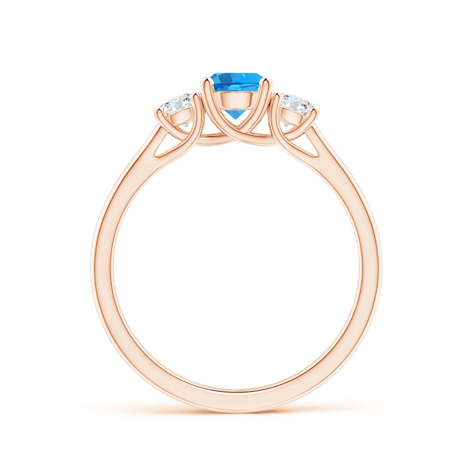 5mm AAAA Classic Round Swiss Blue Topaz and Diamond Three Stone Ring in Rose Gold side-1