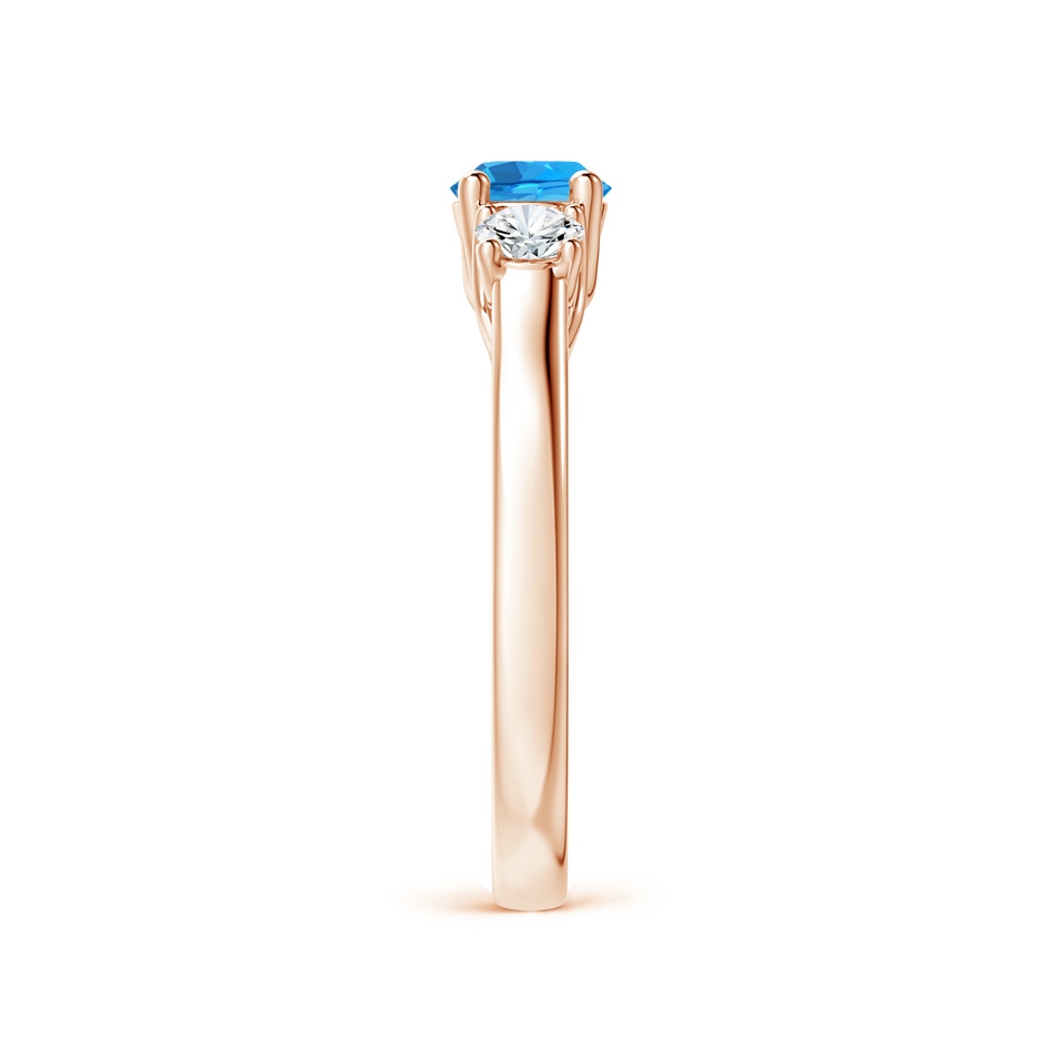 5mm AAAA Classic Round Swiss Blue Topaz and Diamond Three Stone Ring in Rose Gold side-2