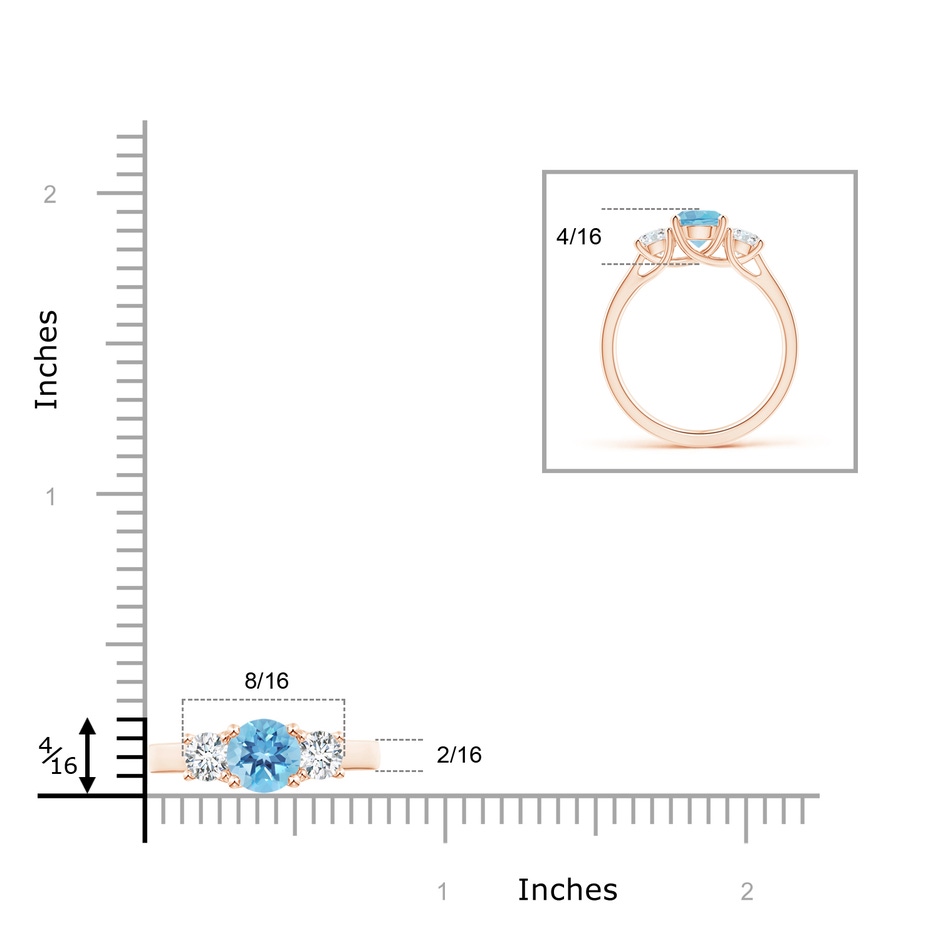 6mm A Classic Round Swiss Blue Topaz and Diamond Three Stone Ring in Rose Gold ruler
