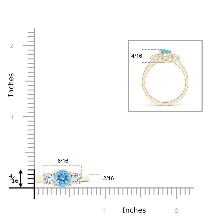 6mm A Classic Round Swiss Blue Topaz and Diamond Three Stone Ring in Yellow Gold ruler