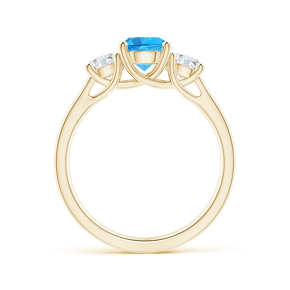 6mm AAA Classic Round Swiss Blue Topaz and Diamond Three Stone Ring in Yellow Gold side-1