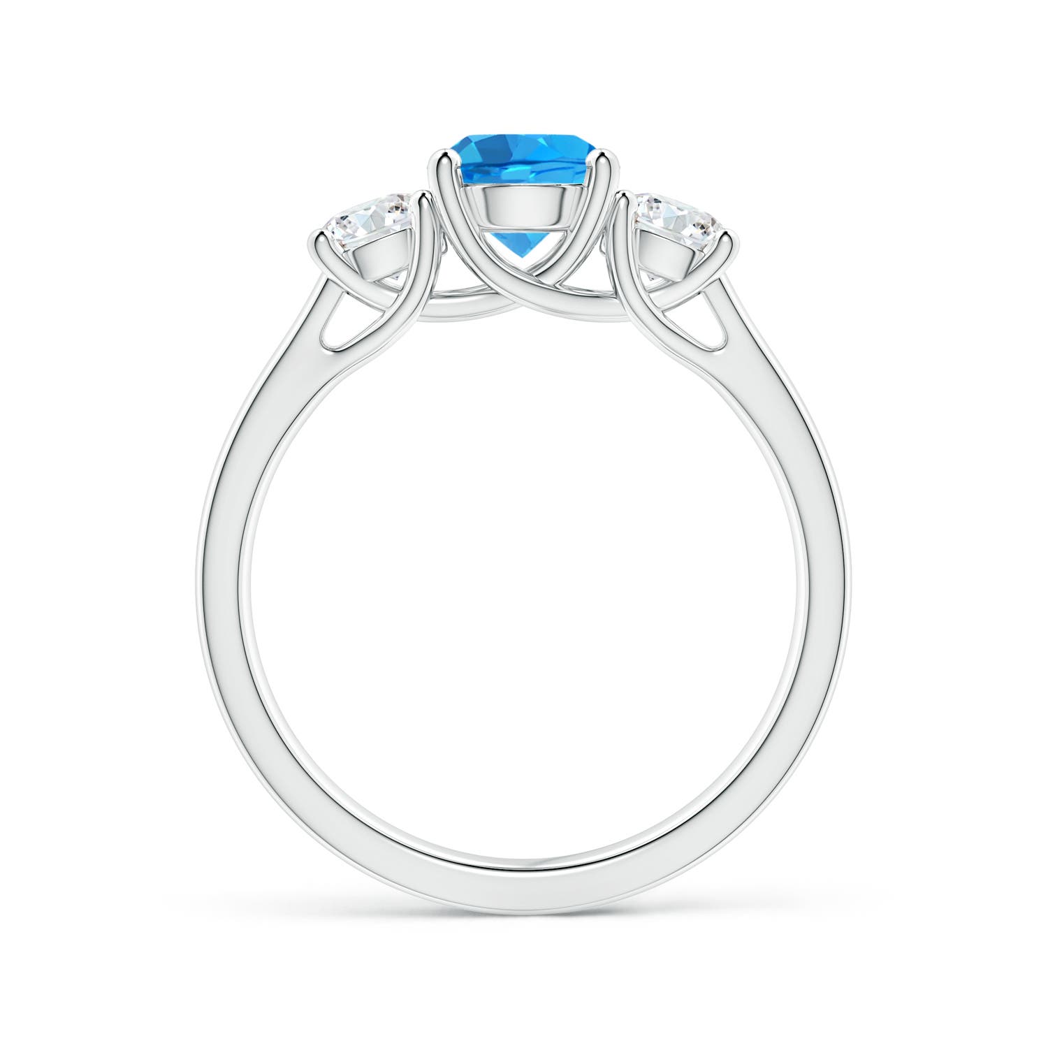 6mm AAAA Classic Round Swiss Blue Topaz and Diamond Three Stone Ring in P950 Platinum