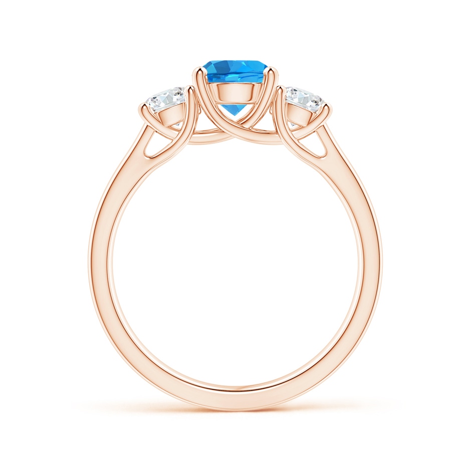 6mm AAAA Classic Round Swiss Blue Topaz and Diamond Three Stone Ring in Rose Gold side-1