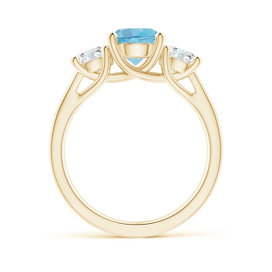 7mm A Classic Round Swiss Blue Topaz and Diamond Three Stone Ring in Yellow Gold side-1