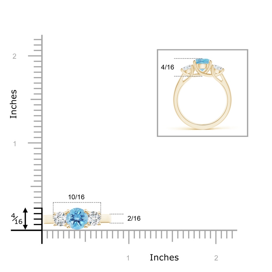 7mm A Classic Round Swiss Blue Topaz and Diamond Three Stone Ring in Yellow Gold ruler