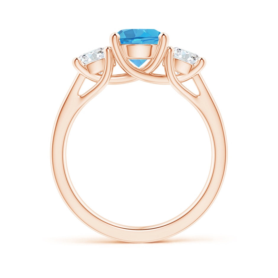 7mm AA Classic Round Swiss Blue Topaz and Diamond Three Stone Ring in Rose Gold side-1