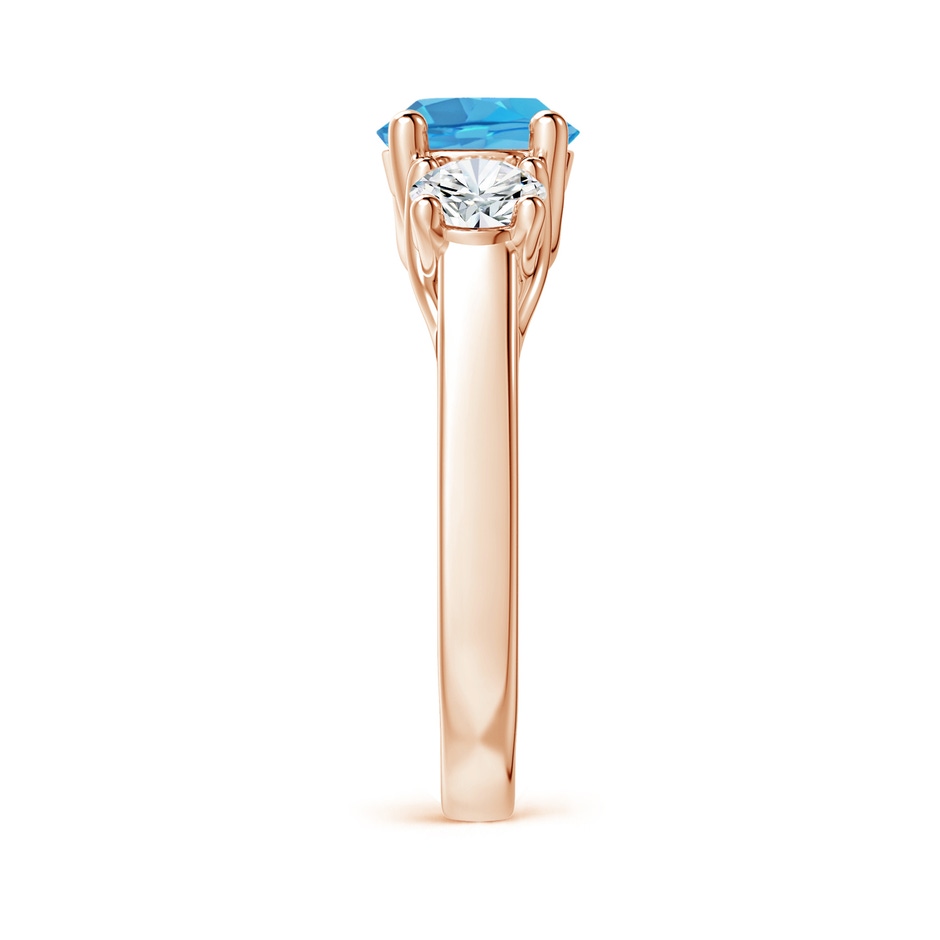 7mm AA Classic Round Swiss Blue Topaz and Diamond Three Stone Ring in Rose Gold side-2