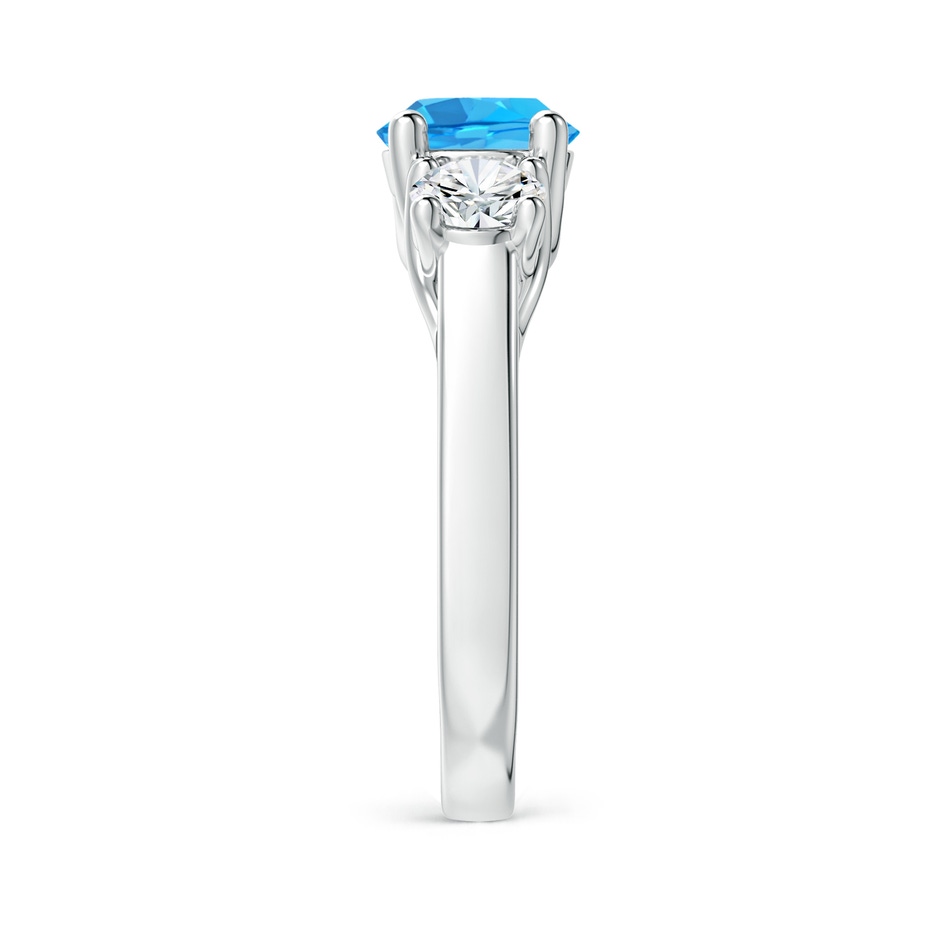 7mm AAA Classic Round Swiss Blue Topaz and Diamond Three Stone Ring in White Gold side-2