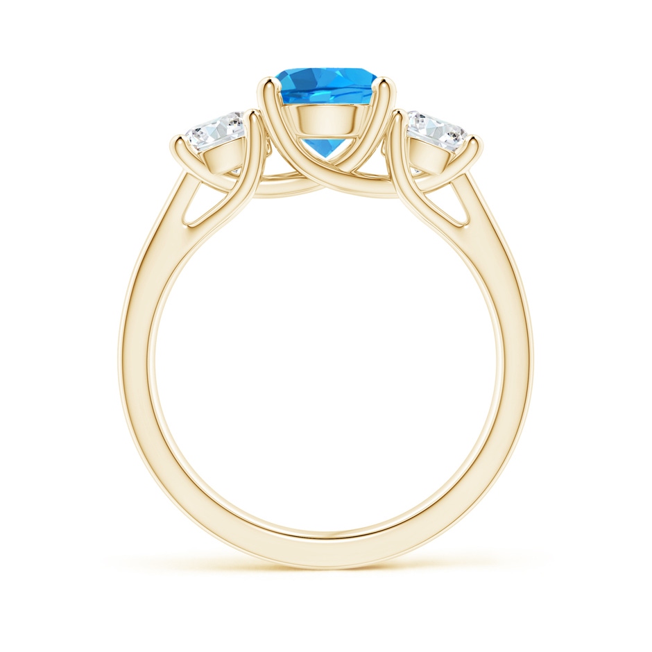 7mm AAAA Classic Round Swiss Blue Topaz and Diamond Three Stone Ring in Yellow Gold side-1