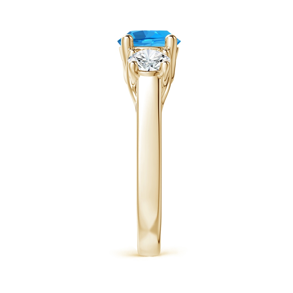 7mm AAAA Classic Round Swiss Blue Topaz and Diamond Three Stone Ring in Yellow Gold side-2