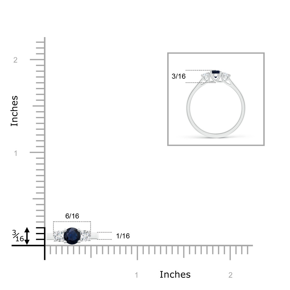 4mm A Classic Round Sapphire and Diamond Three Stone Ring in P950 Platinum ruler