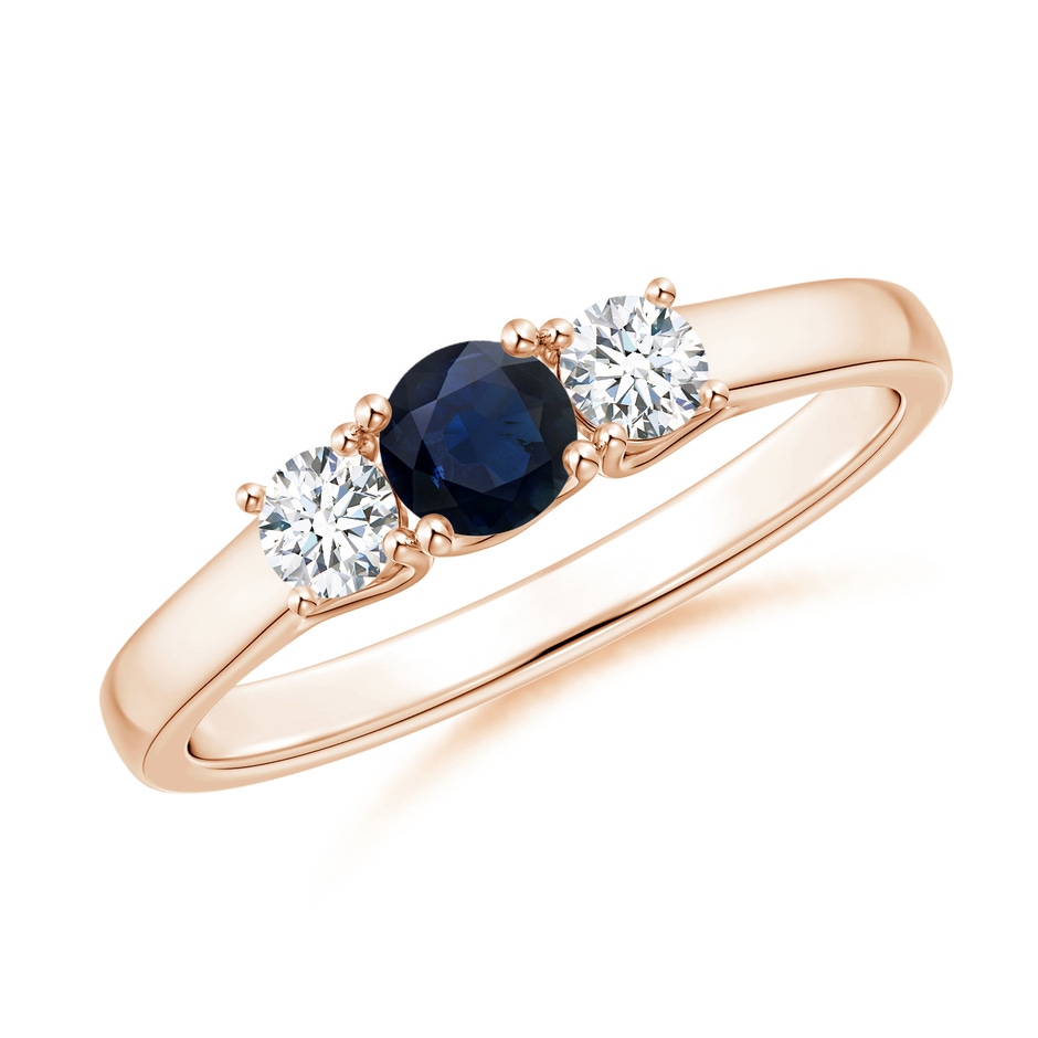 4mm A Classic Round Sapphire and Diamond Three Stone Ring in Rose Gold 