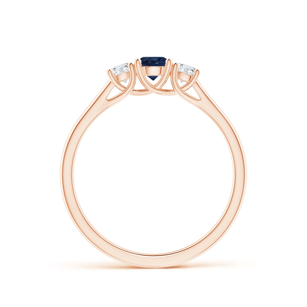4mm AA Classic Round Sapphire and Diamond Three Stone Ring in 9K Rose Gold Side 1