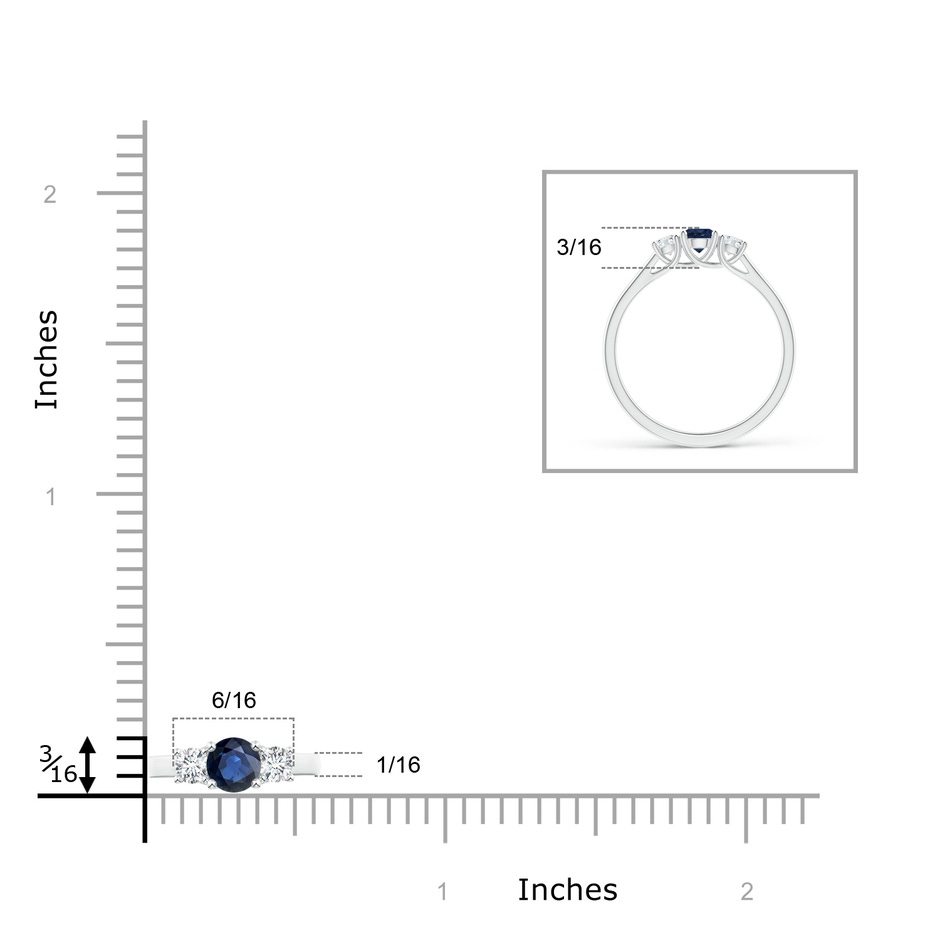 4mm AA Classic Round Sapphire and Diamond Three Stone Ring in P950 Platinum ruler