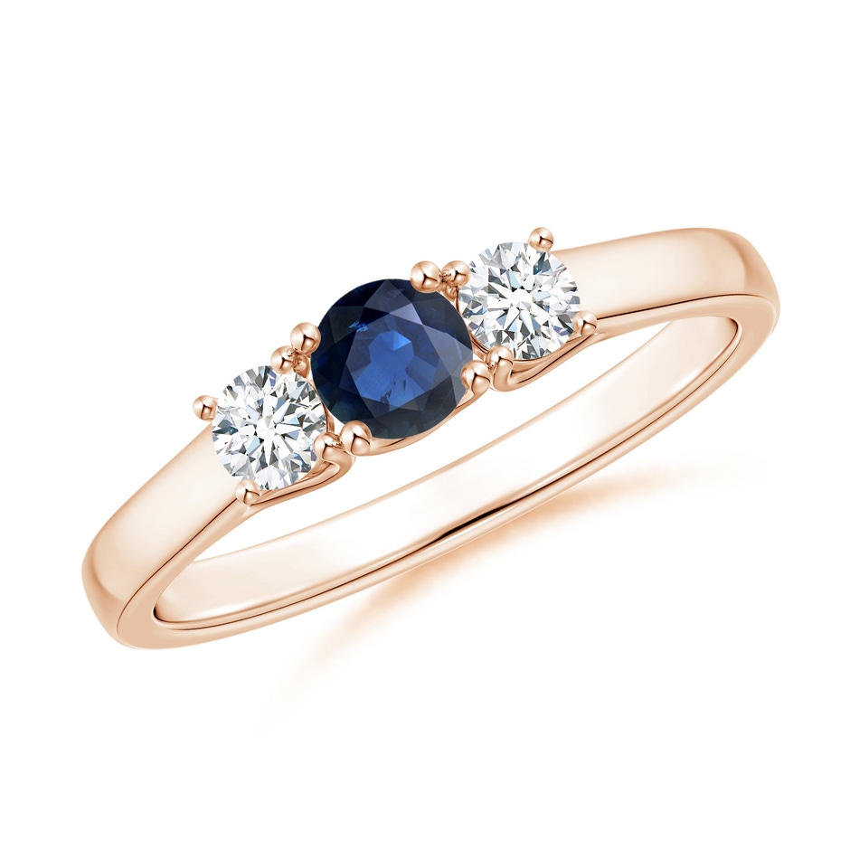 4mm AA Classic Round Sapphire and Diamond Three Stone Ring in Rose Gold 