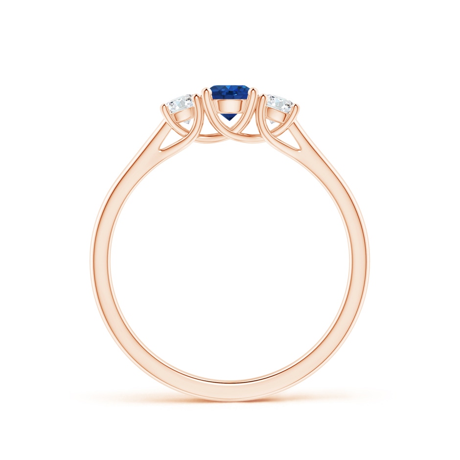 4mm AAA Classic Round Sapphire and Diamond Three Stone Ring in 9K Rose Gold side 1