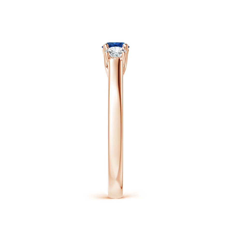 4mm AAA Classic Round Sapphire and Diamond Three Stone Ring in 9K Rose Gold side 2