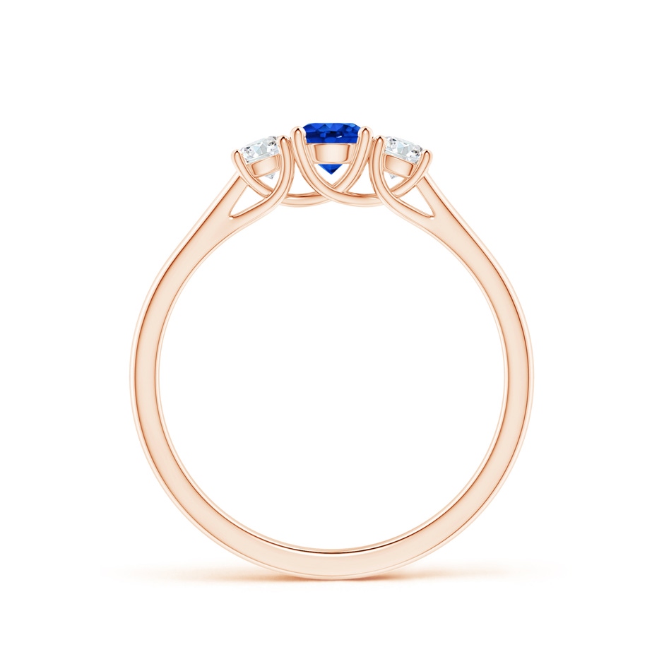 4mm AAAA Classic Round Sapphire and Diamond Three Stone Ring in 9K Rose Gold side 1