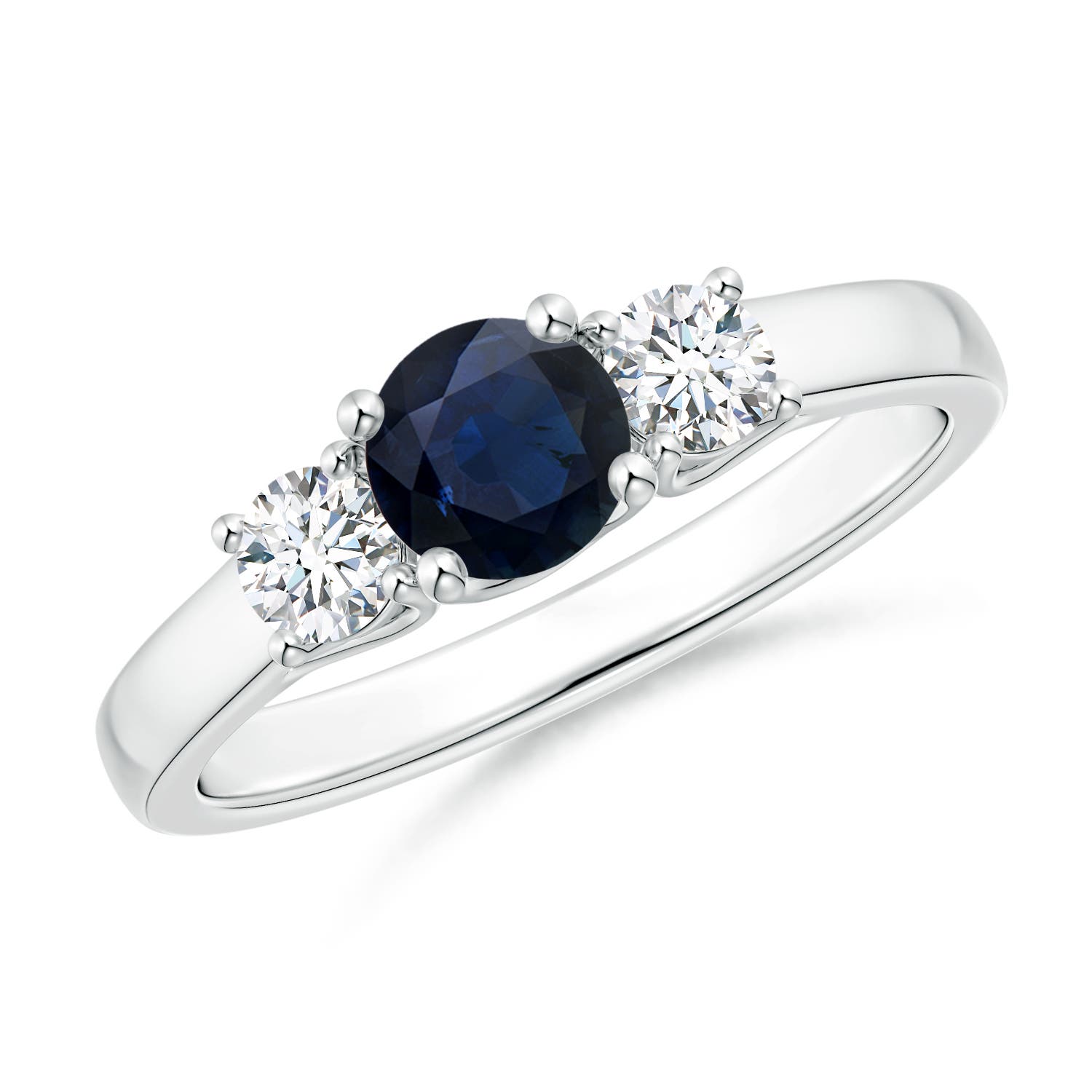 5mm A Classic Round Sapphire and Diamond Three Stone Ring in P950 Platinum