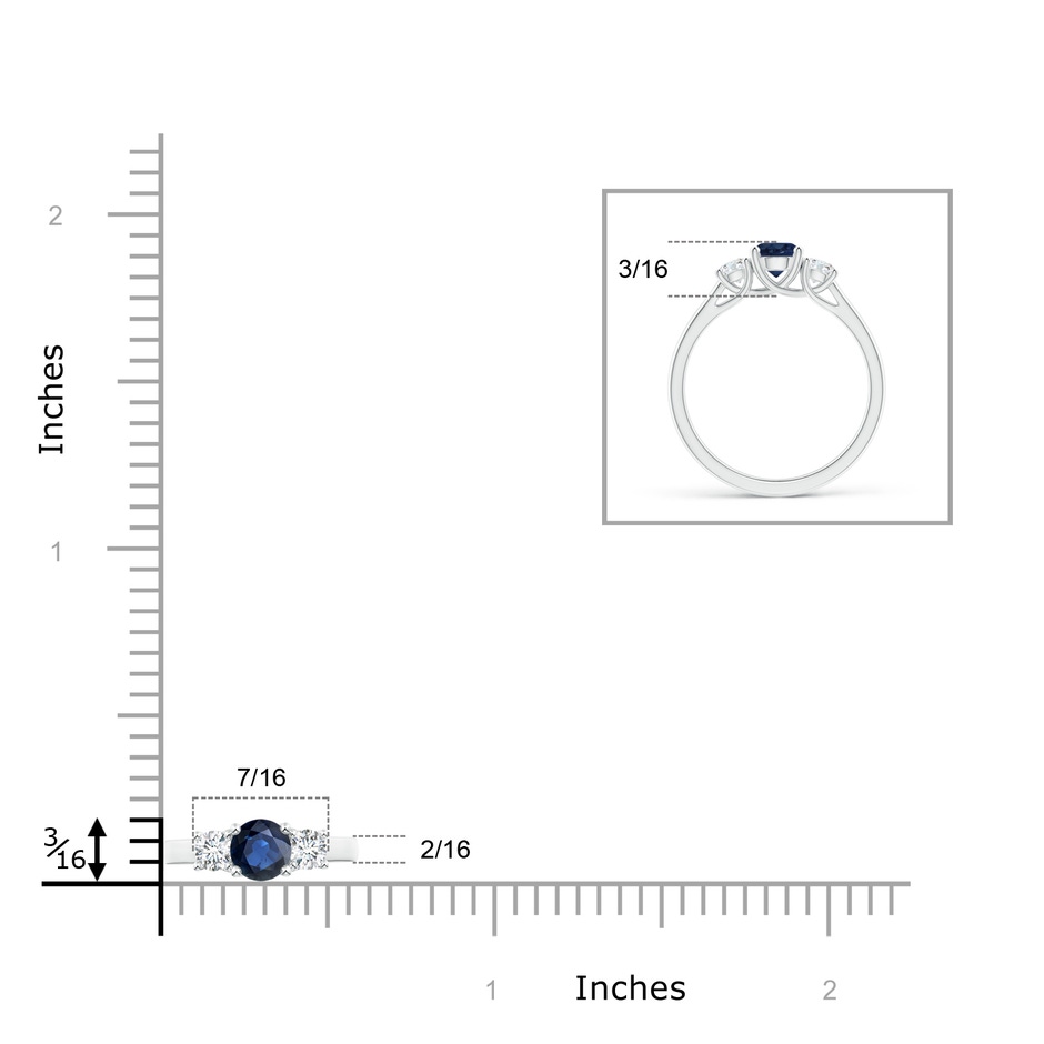 5mm AA Classic Round Sapphire and Diamond Three Stone Ring in P950 Platinum ruler