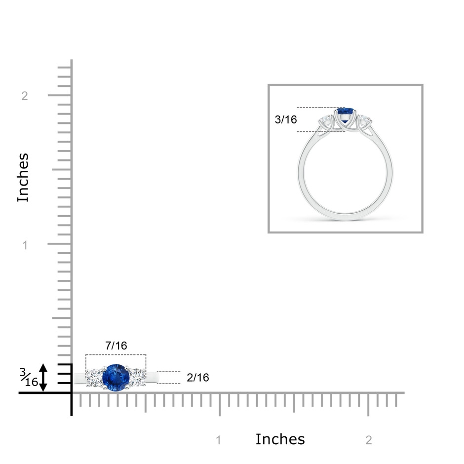 5mm AAA Classic Round Sapphire and Diamond Three Stone Ring in P950 Platinum ruler