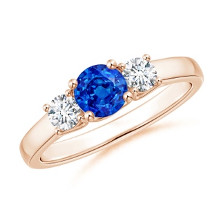 5mm AAAA Classic Round Sapphire and Diamond Three Stone Ring in Rose Gold