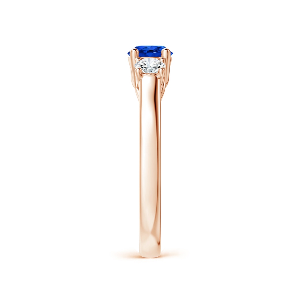 5mm AAAA Classic Round Sapphire and Diamond Three Stone Ring in Rose Gold Side-2