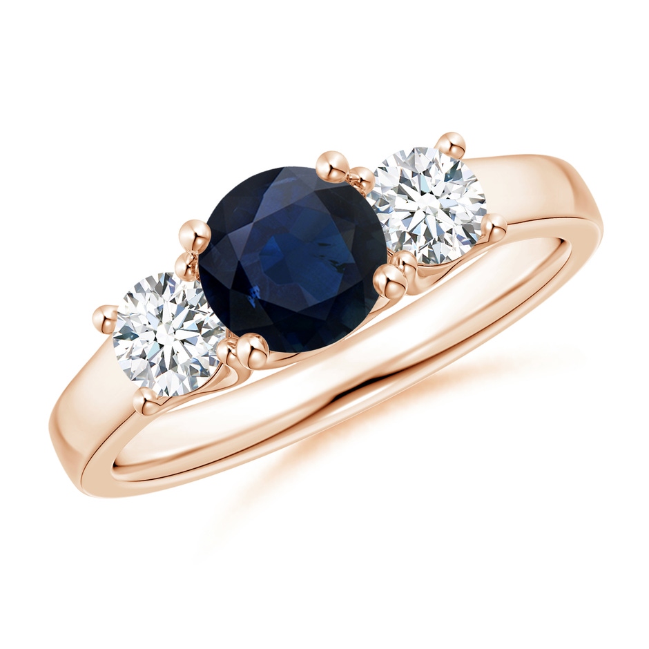 6mm A Classic Round Sapphire and Diamond Three Stone Ring in Rose Gold 