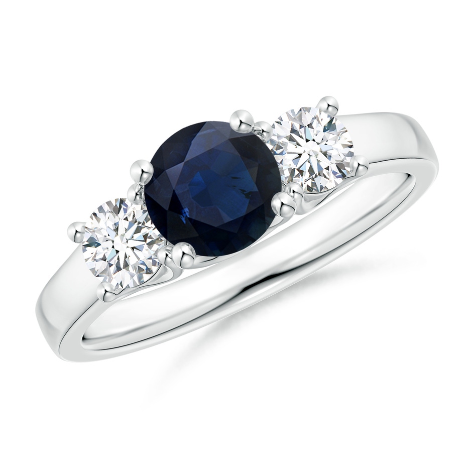 6mm A Classic Round Sapphire and Diamond Three Stone Ring in White Gold 