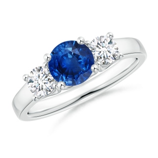 6mm AAA Classic Round Sapphire and Diamond Three Stone Ring in White Gold