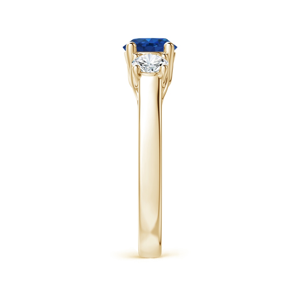 6mm AAA Classic Round Sapphire and Diamond Three Stone Ring in Yellow Gold side-2