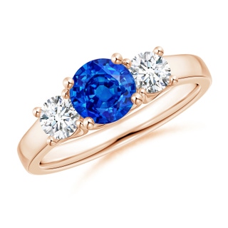 6mm AAAA Classic Round Sapphire and Diamond Three Stone Ring in 9K Rose Gold