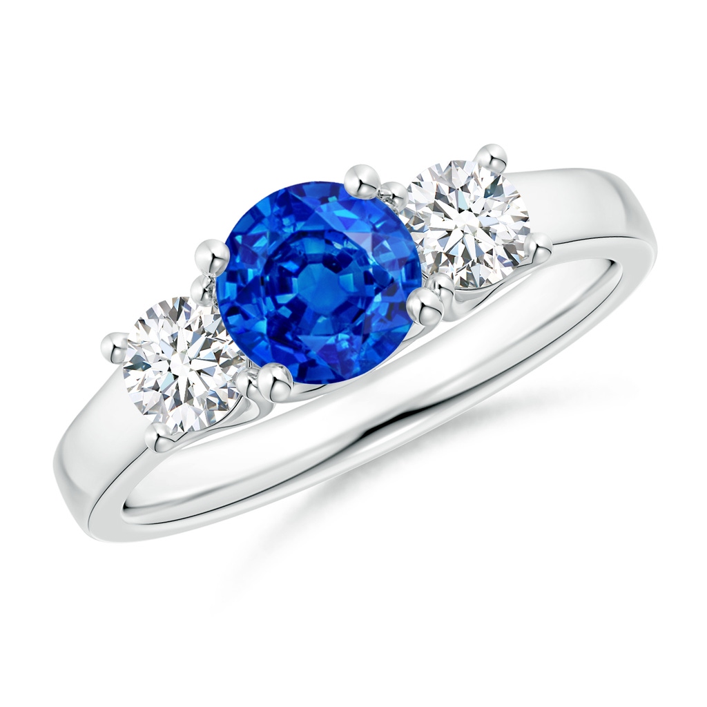 6mm AAAA Classic Round Sapphire and Diamond Three Stone Ring in P950 Platinum