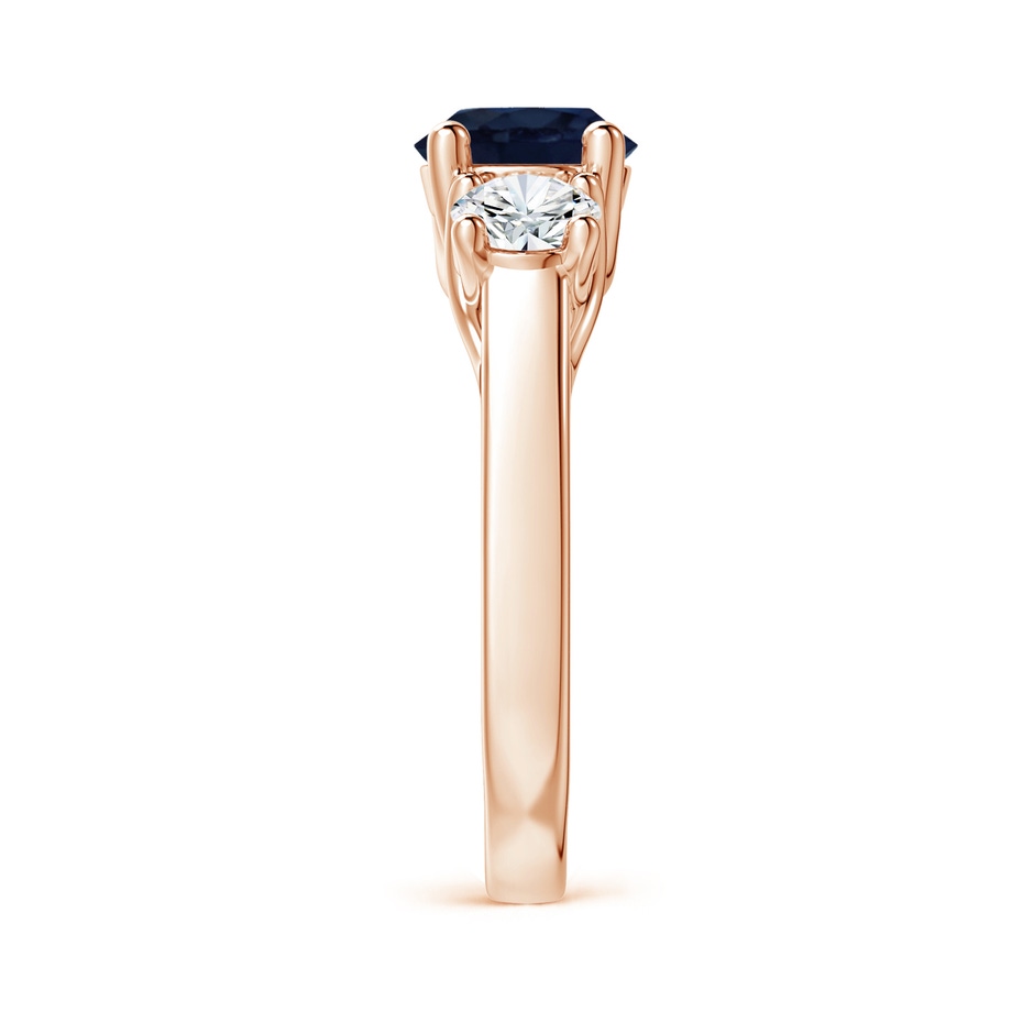 7mm A Classic Round Sapphire and Diamond Three Stone Ring in Rose Gold side-2