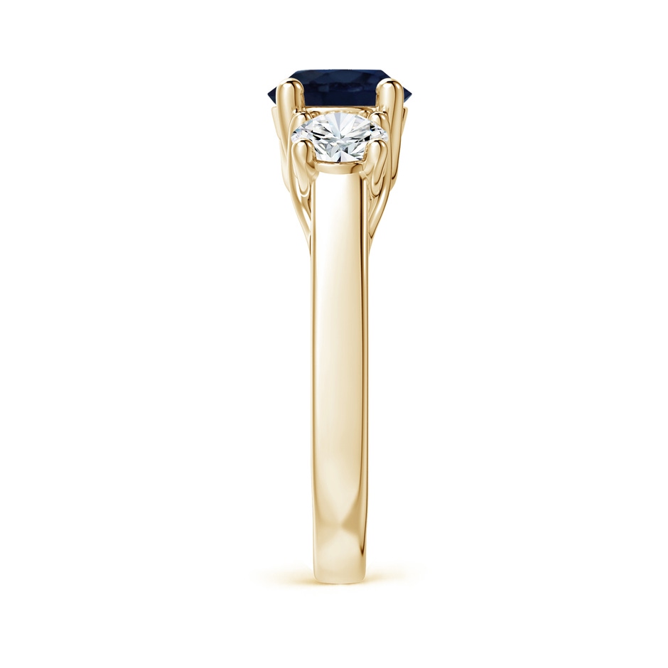 7mm A Classic Round Sapphire and Diamond Three Stone Ring in Yellow Gold side-2