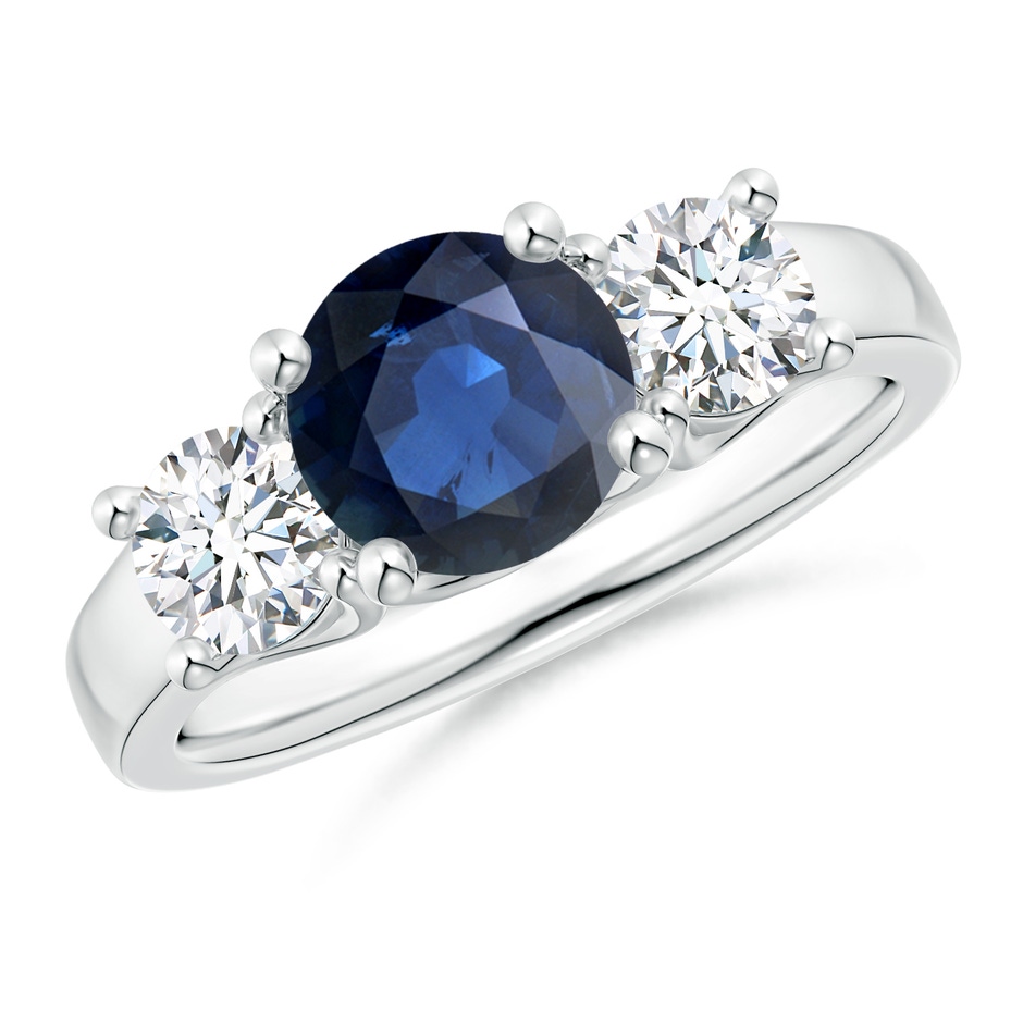 7mm AA Classic Round Sapphire and Diamond Three Stone Ring in P950 Platinum 