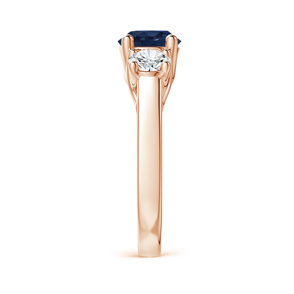 7mm AA Classic Round Sapphire and Diamond Three Stone Ring in Rose Gold side-2