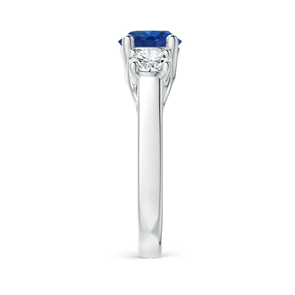 7mm AAA Classic Round Sapphire and Diamond Three Stone Ring in P950 Platinum side-2