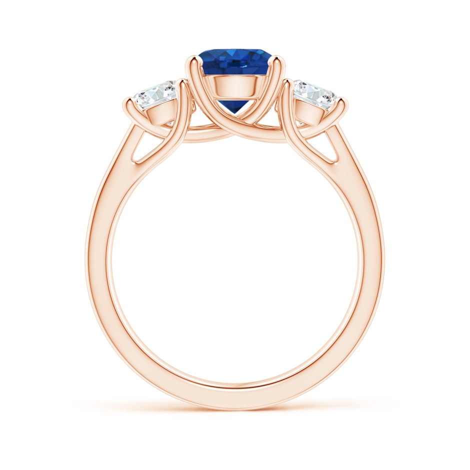 7mm AAA Classic Round Sapphire and Diamond Three Stone Ring in Rose Gold side-1
