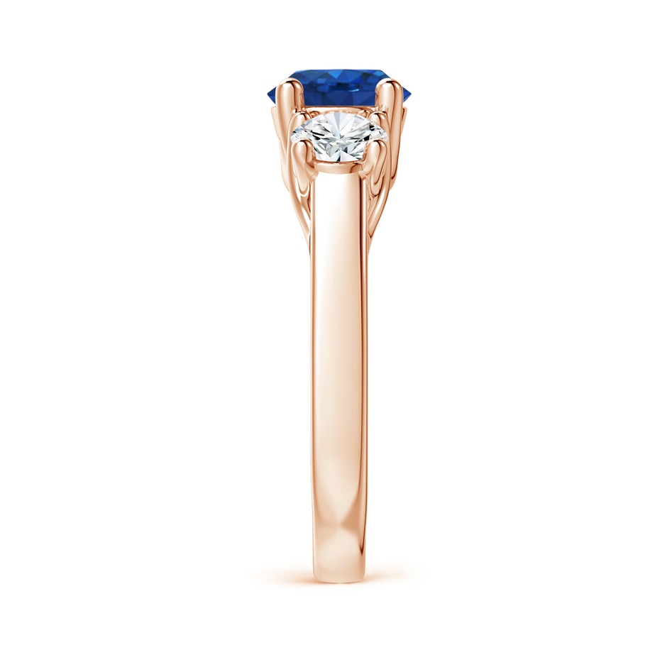 7mm AAA Classic Round Sapphire and Diamond Three Stone Ring in Rose Gold side-2