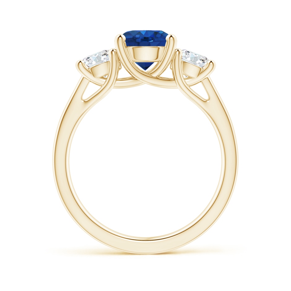7mm AAA Classic Round Sapphire and Diamond Three Stone Ring in Yellow Gold side-1
