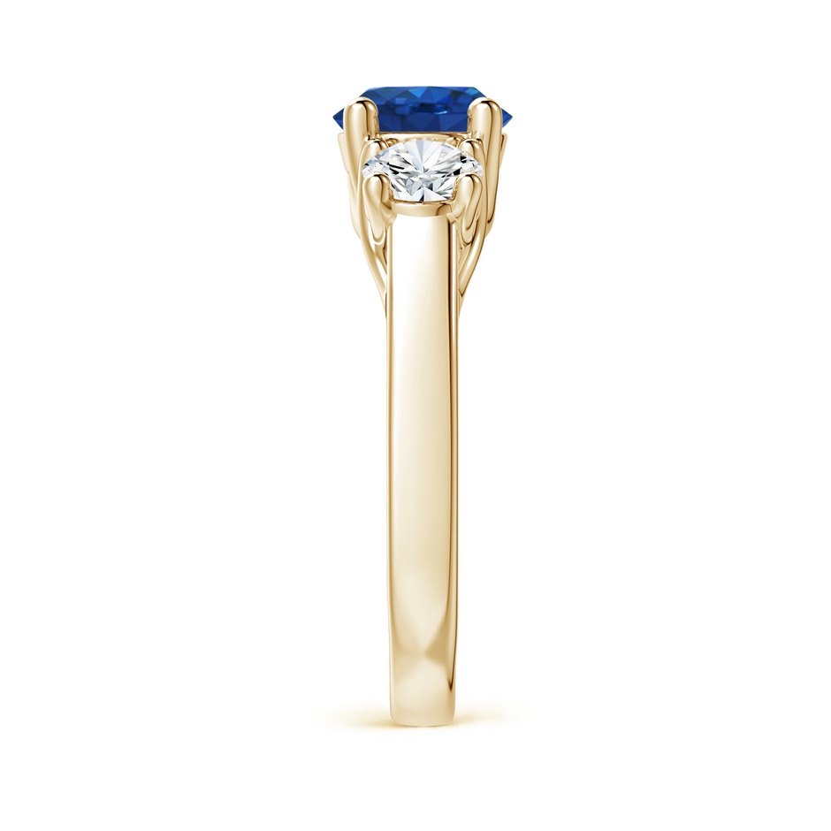 7mm AAA Classic Round Sapphire and Diamond Three Stone Ring in Yellow Gold side-2