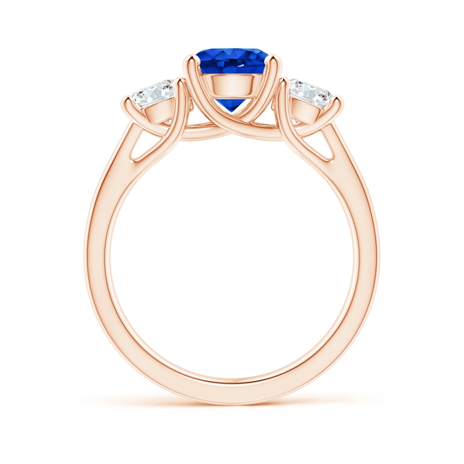 7mm AAAA Classic Round Sapphire and Diamond Three Stone Ring in Rose Gold side-1