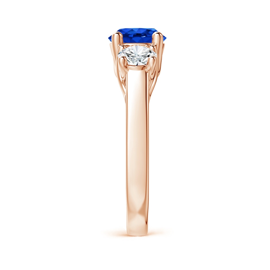 7mm AAAA Classic Round Sapphire and Diamond Three Stone Ring in Rose Gold side-2