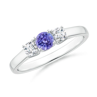 4mm AAA Classic Round Tanzanite and Diamond Three Stone Ring in White Gold