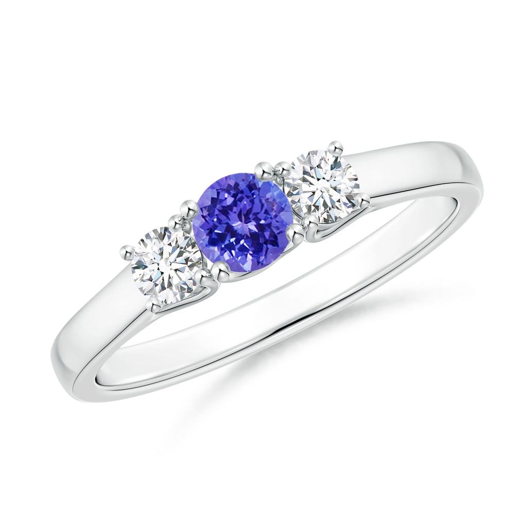 4mm AAAA Classic Round Tanzanite and Diamond Three Stone Ring in P950 Platinum